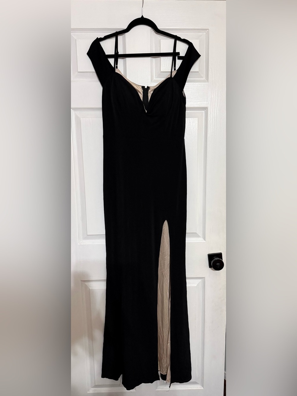 City Studio Black Off-Shoulder Gown with Nude Lining